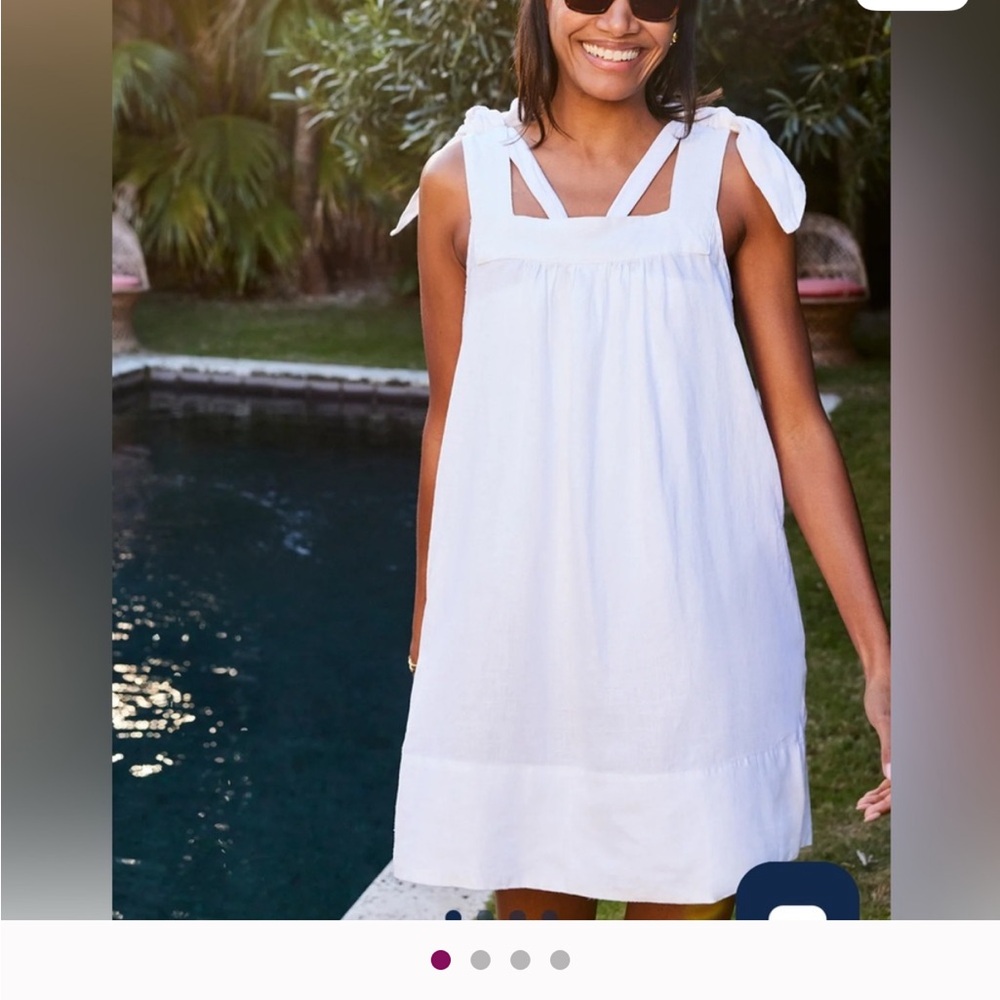 LAKE Pajamas White Linen Coco Cover-Up Dress Knot Tie Shoulders XXL - Picture 7 of 8